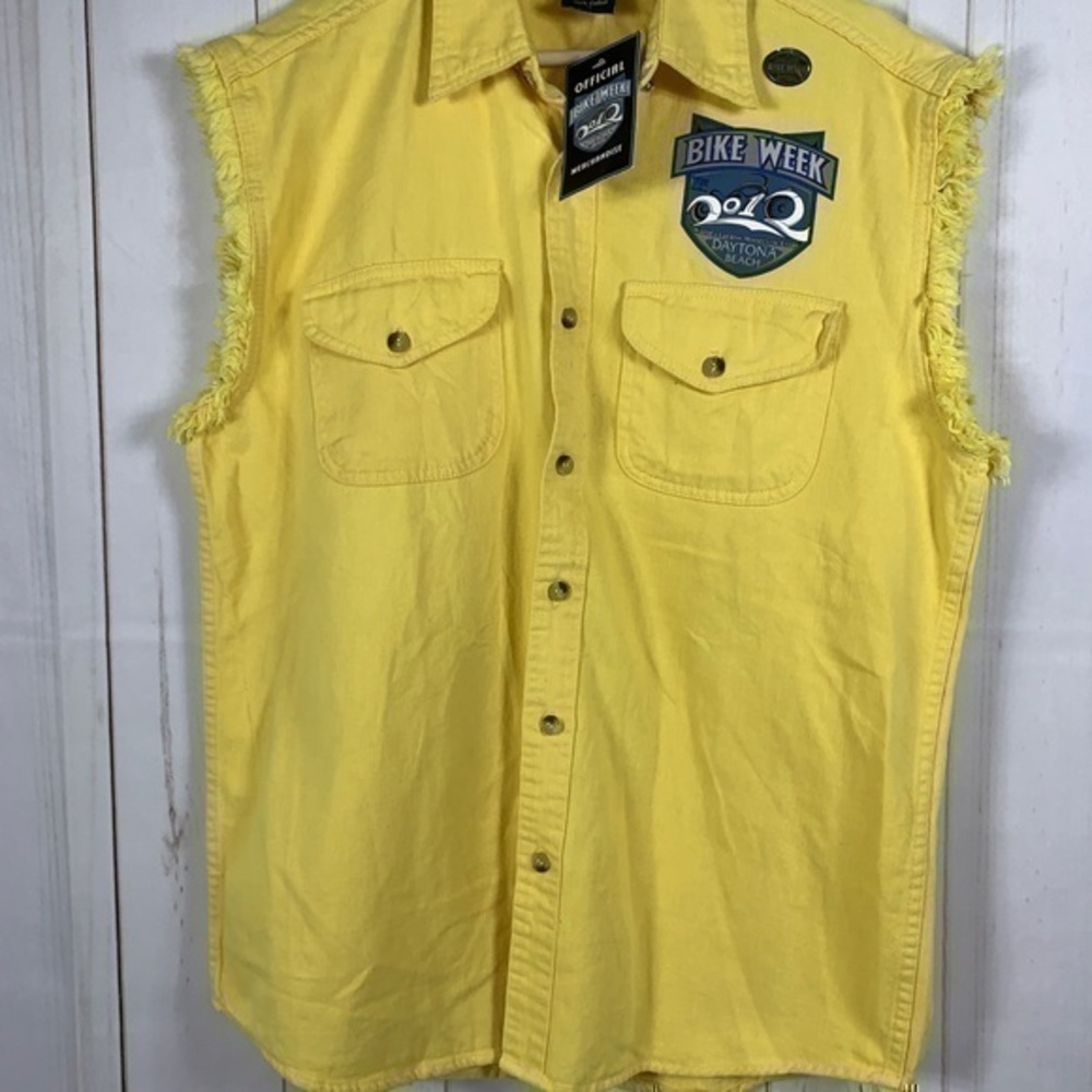 Bike Week Daytona Beach FL 2012 Size M Yellow Denim Button Down Vest 71St  Biker